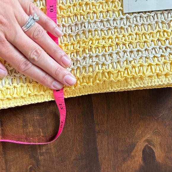 NEW Striped Straw Crochet Tote Bag Universal Thread Yellow Beach Summer - Picture 5 of 9